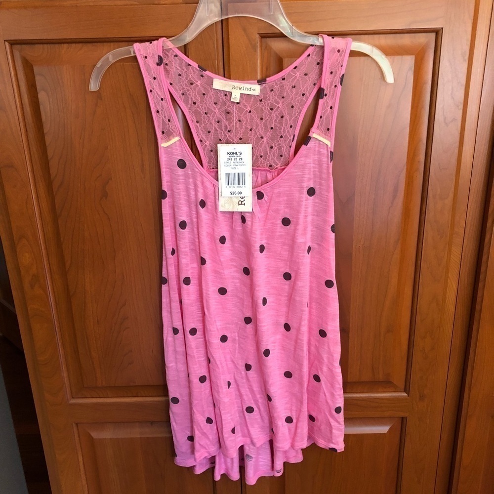 Pink & Black Polka Dot Lace-Back Tank Top – Size Large